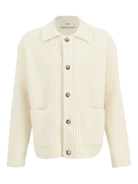 AMI Paris ribbed collar cardigan Neutrals HKC354KN0112