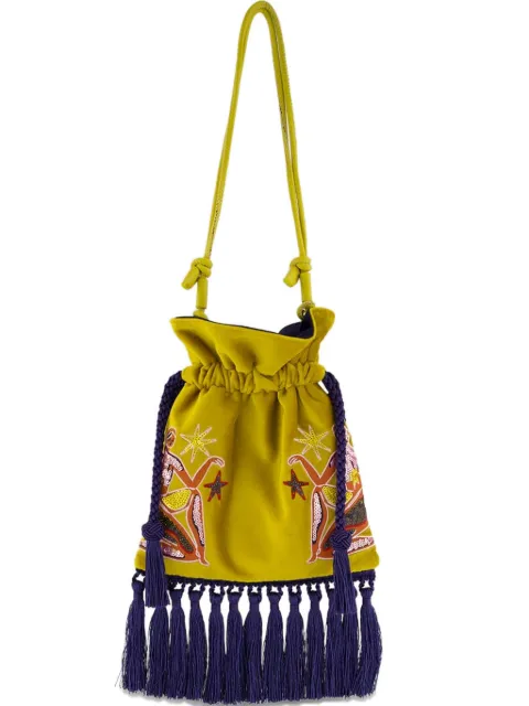 PAULA Fukuro embroidered tassel-detail tote bag Yellow FUKURO3
