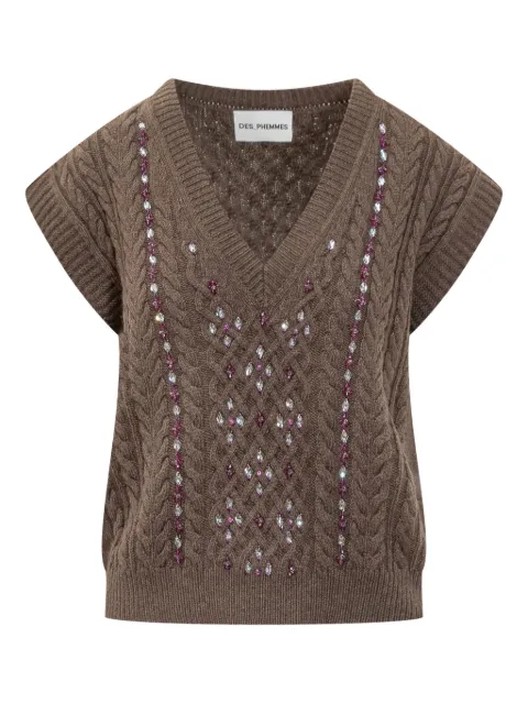 DES PHEMMES cable-knit embellished sweater Brown D736KW