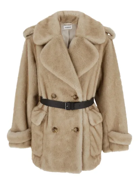 P.A.R.O.S.H. belted double-breasted eco fur jacket Neutrals D431732PULSE