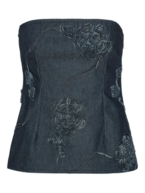 ROTATE BIRGER CHRISTENSEN rose-embellished strapless top Blue 114583D03
