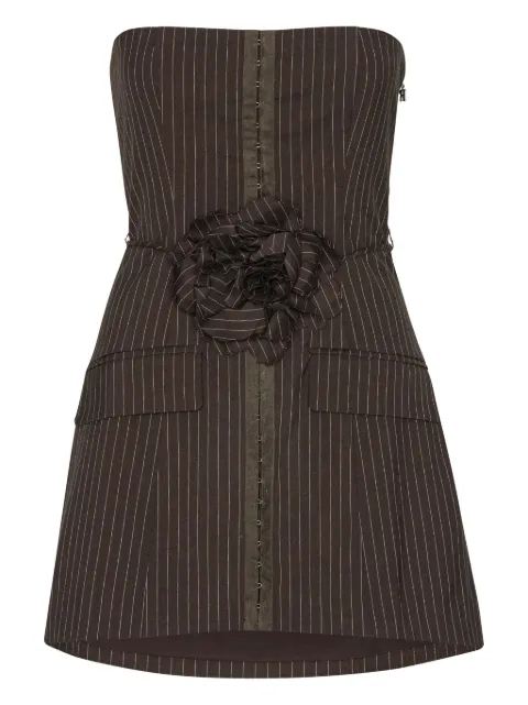 ROTATE BIRGER CHRISTENSEN pinstripe rose-embellished mini dress Brown 1146963065