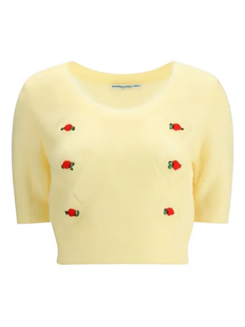 Alessandra Rich rose-embellished mohair top Yellow FABX4186K4603