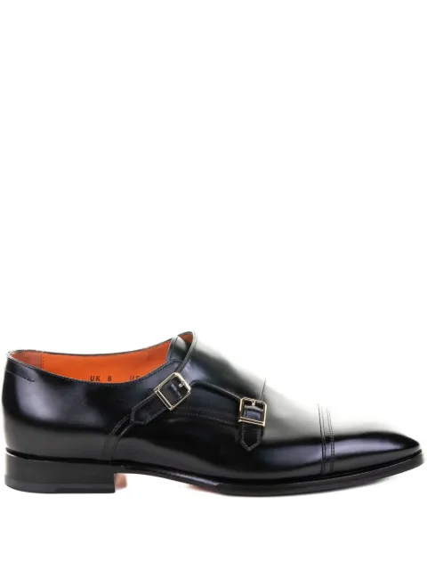 Santoni double-buckle leather monk shoes Black MCAD19027JJ6BNTGN01