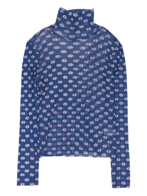 Callipygian flower-print turtleneck sweater Blue 95CPN1124