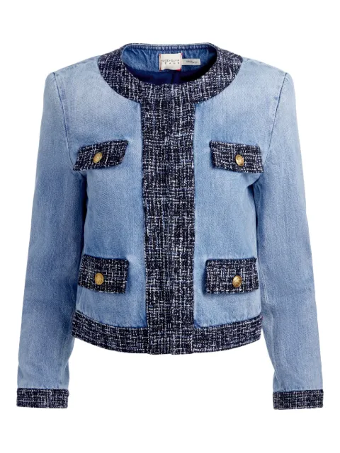 alice + olivia Landon tweed-trimmed denim jacket Blue CD508101221