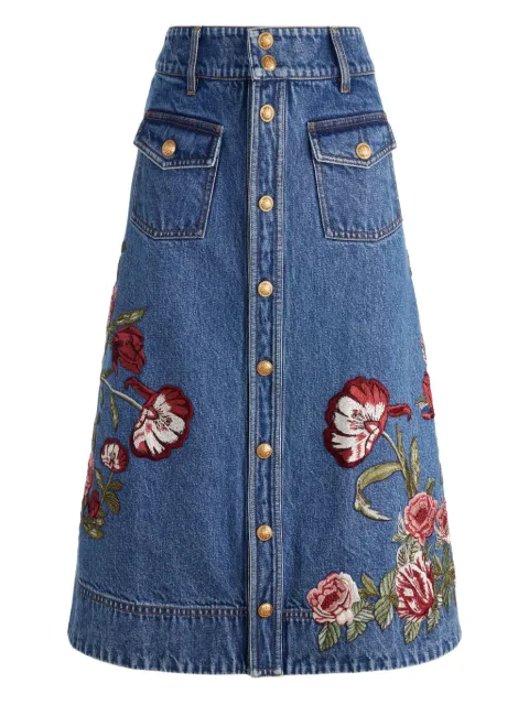 alice + olivia Dahlia floral-embroidered denim skirt Blue CD508101312