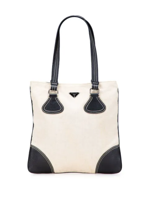 Prada Pre-Owned 2013-2025 Vitello Trimmed Canvas Canapa tote bag Brown EXDB2VGQI1KGUUUT