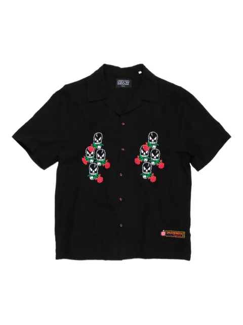 Pas de Mer skull-embroidered cotton-linen shirt Black PDMSS2519