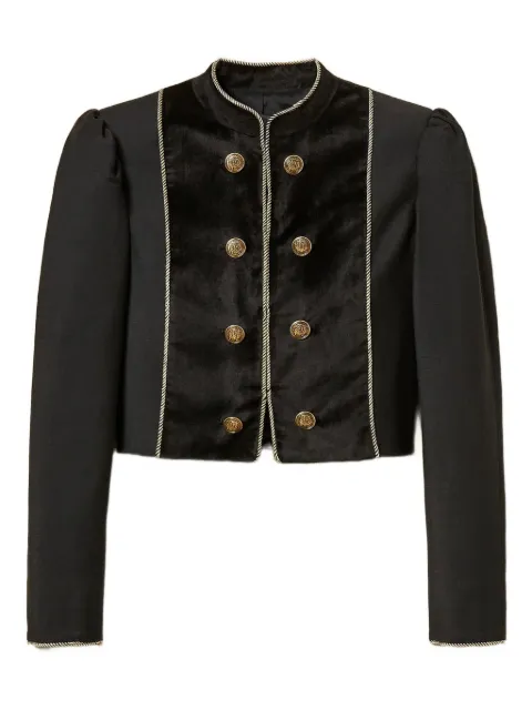 TWINSET velvet-trimmed puff-sleeve jacket Black 252TS2040