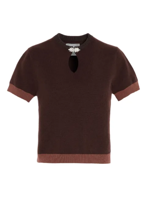 Barrie jewelled-neck cashmere top Brown C300722