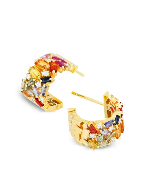 Suzanne Kalan 18CT yellow gold Frenzy rainbow sapphire mini hoops Gold BAE386YGYELLOW