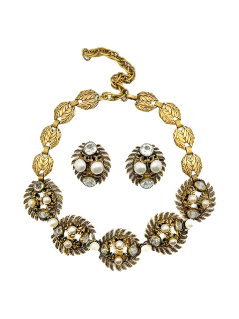 Jennifer Gibson Jewellery 1940s Joseff of Hollywood Pearl & Paste Demi Parure necklace and earrings Gold JGJJOSEFFSET