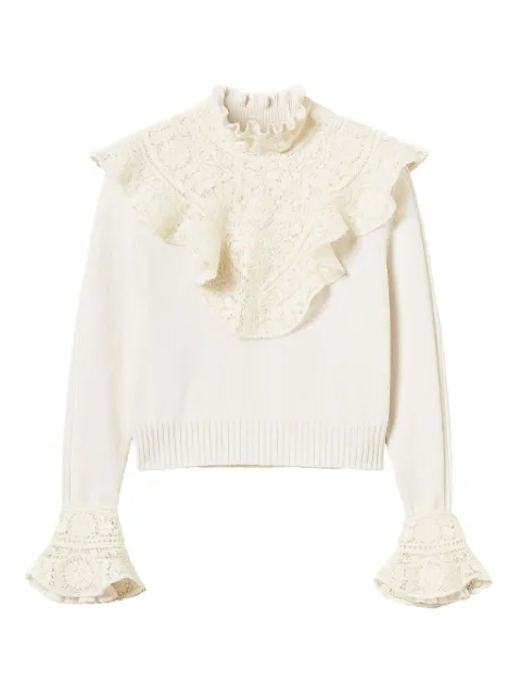 TWINSET lace-trimmed ruffled jumper White 252TS3021