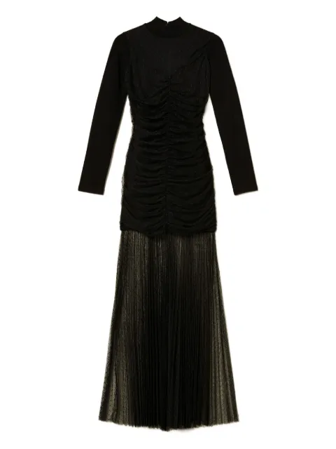 TWINSET pleated-tulle knitted midi dress Black 252TT3262