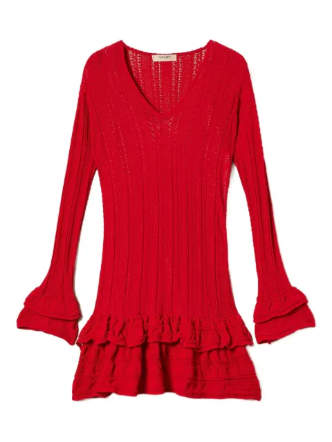 TWINSET knitted ruffled mini dress Red 252TP3180