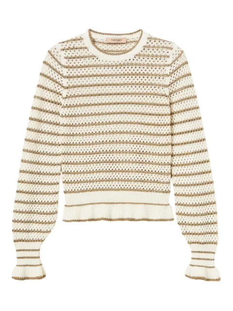 TWINSET lurex-striped fishnet jumper White 252TP3532