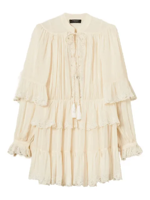 TWINSET short embroidered georgette dress Neutrals 252TS2296