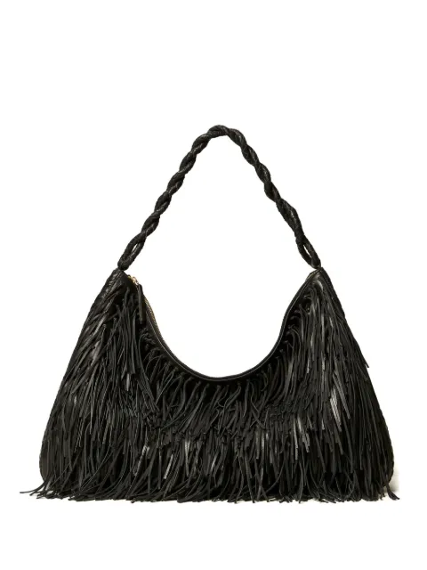 TWINSET Liliane fringed woven large shoulder bag Black 252TS8EAA