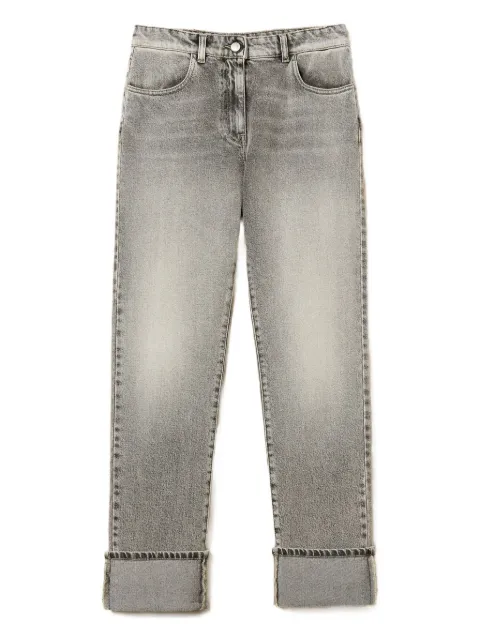 TWINSET cuffed-hemline logo-patch denim jeans Grey 252AP2430