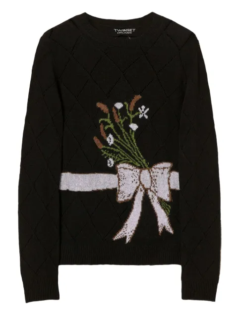TWINSET floral-bow graphic sweater Black 252TP3341