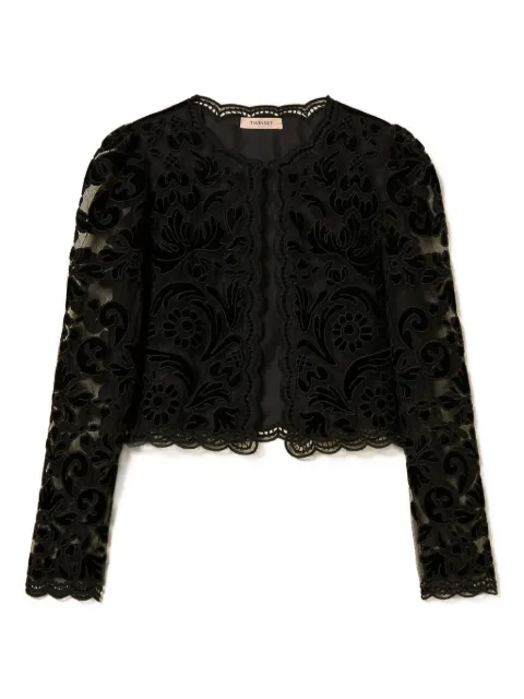 TWINSET lace-floral single-button cardigan Black 252TT2090