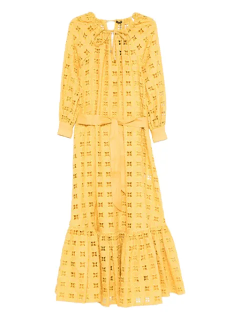 Kiton eyelet-embroidered tiered maxi dress Yellow D57363K0990C01001