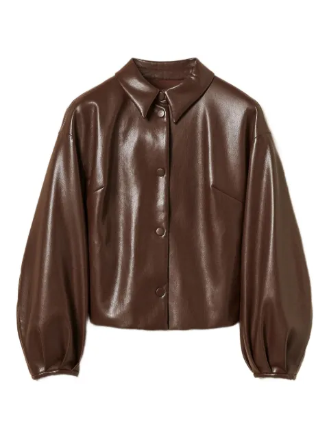 TWINSET shirt-collar faux-leather bomber jacket Brown 252TP2090