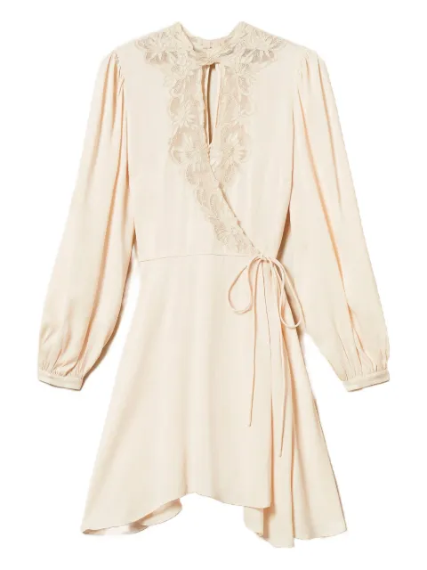 TWINSET lace-insert wrap dress Neutrals 252TT2245