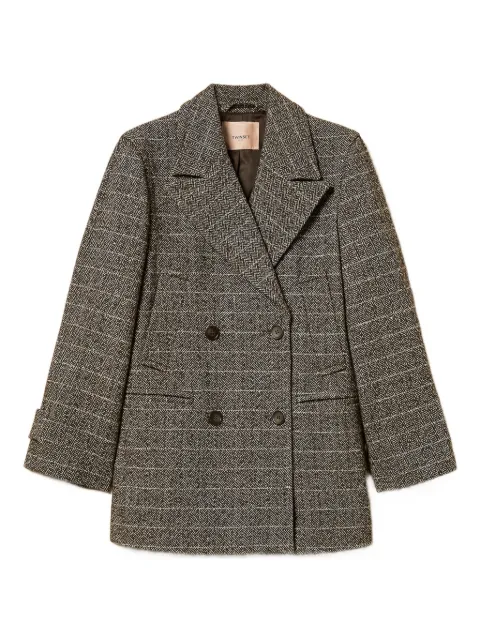TWINSET herringbone double-breasted coat Brown 252TT2031