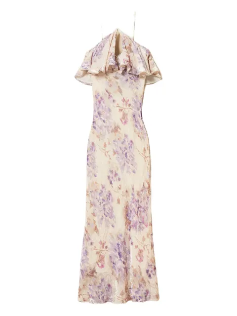 TWINSET floral-pattern velvet dress Neutrals 252TS2330