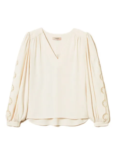 TWINSET embroidered puff-sleeve blouse Neutrals 252TP2151