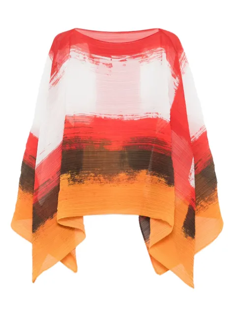 Pleats Please Issey Miyake pleated abstract-print top Red PP59AD121