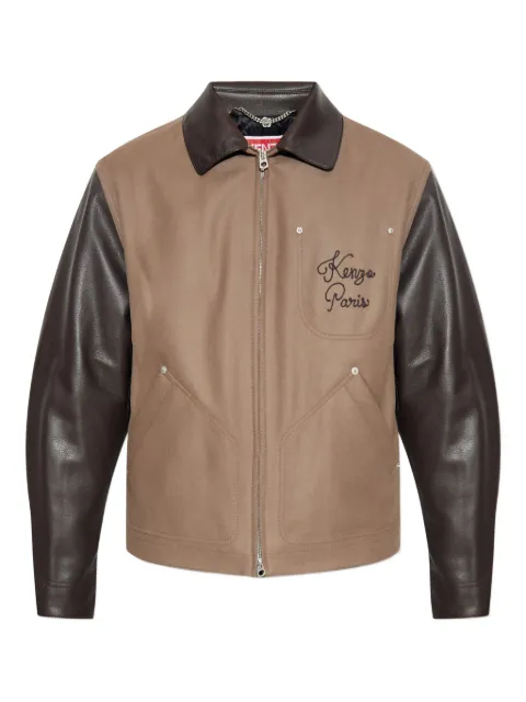 Kenzo embroidered leather-sleeves jacket Brown FF68BL1519OH