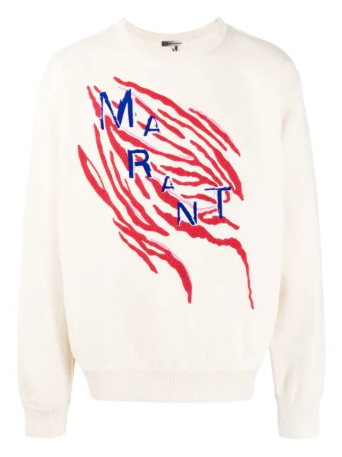 MARANT tiger-stripe embroidered sweatshirt White SW013632K032J