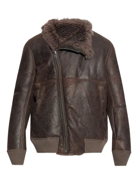 Rick Owens shearling-collared zip-front jacket Brown RU02E1760LSHC