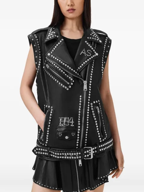 AllSaints studded leather biker vest Black W051LC5