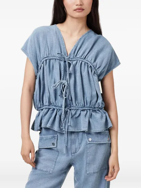 AllSaints Remy tie-front ruffled top Blue W093PC
