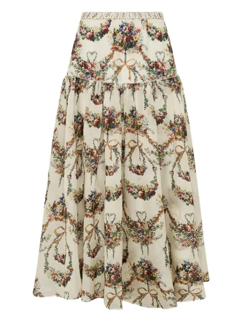 Camilla floral-print tiered skirt Neutrals 34752