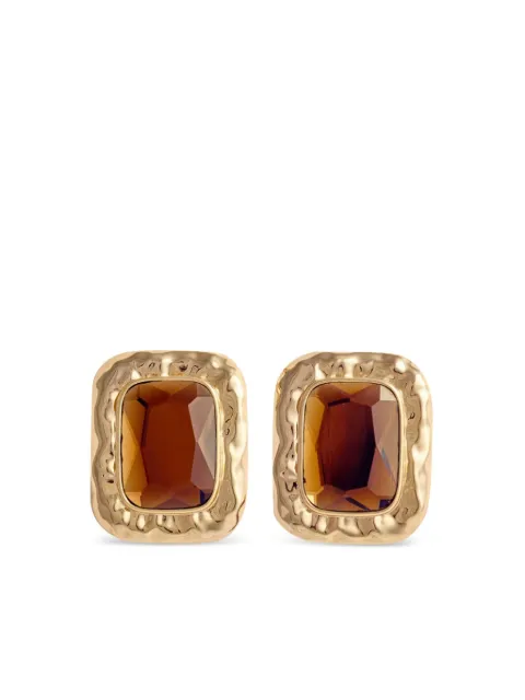 Self-Portrait amber-stone hammered earrings Brown 604EGOLD