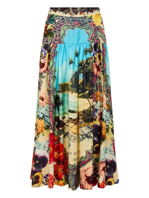 Camilla floral-print gathered midi skirt Blue 35042