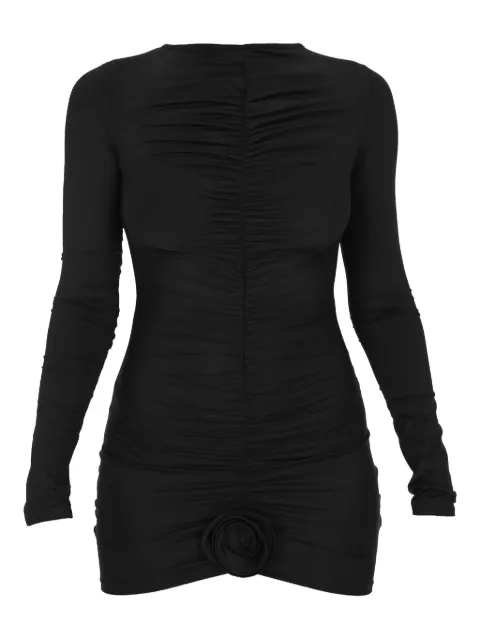 La Reveche Lillibet long-sleeve rose-embellished mini dress Black LILLIBETDRESS