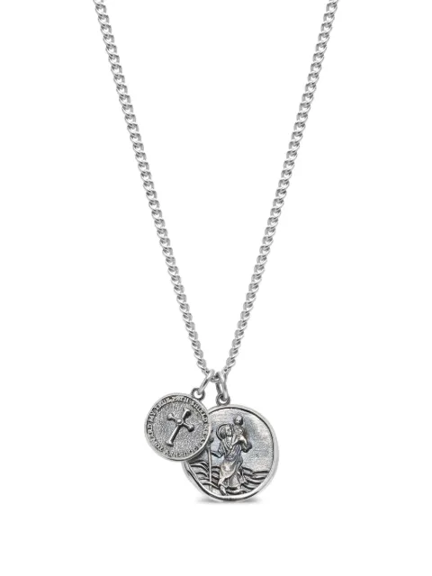 Nialaya Jewelry Saint Christopher double-medallion necklace Silver MNEC414