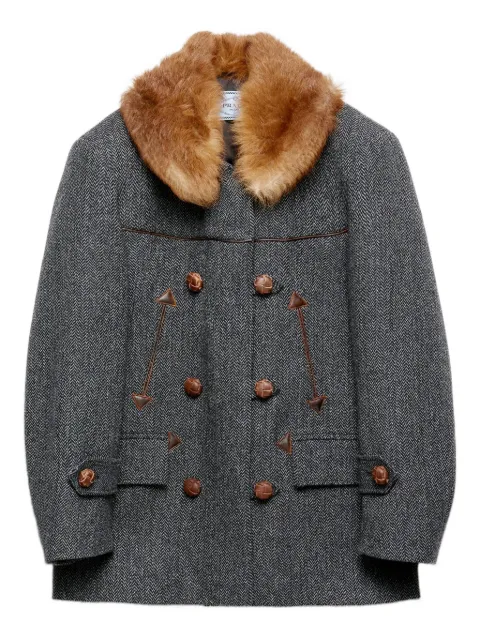 Prada herringbone shearling-collar coat Grey P653SPSOOO17VQ