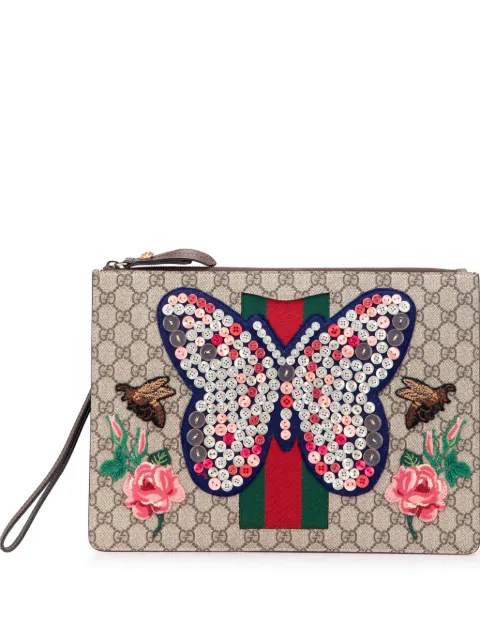 Gucci Pre-Owned 2016-2025 GG Supreme Web Butterfly clutch bag Brown PNWK1M8TLJV1PYLJ
