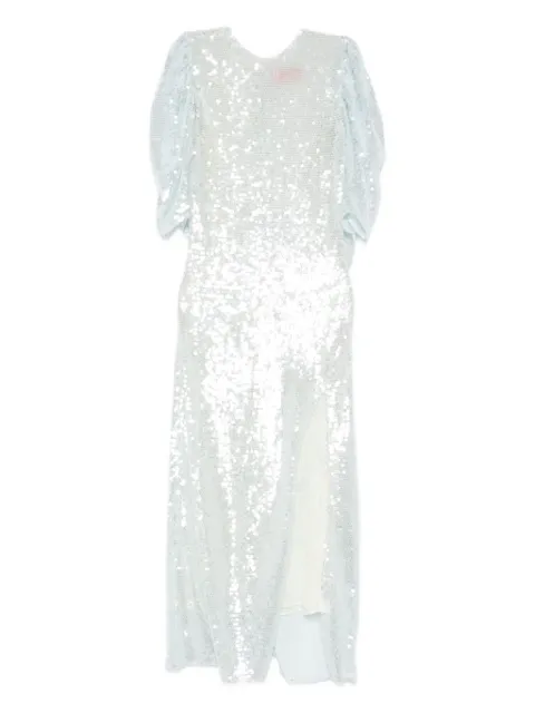 Roberta Einer Drama puff-sleeve sequin midi dress Blue RESS25