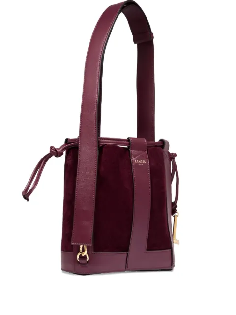 Lancel Elles leather-trimmed suede bucket bag Red A1335926TU