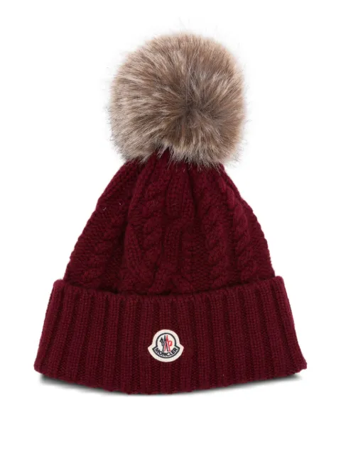 Moncler cable-knit pom-pom beanie hat Red L20933B00041M1127