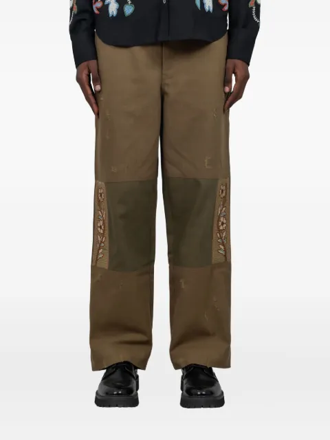 Baziszt Asher floral-embroidered patched trousers Green BZFW25PA03012