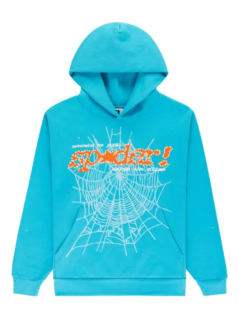 SP5DER spider-web print hoodie Blue SP5DER136